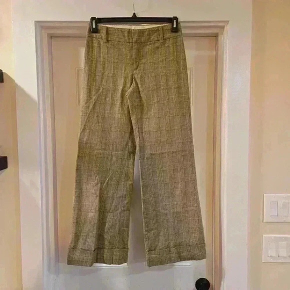 Rafaella Womens Plaid Wide Leg Cuffed Stretch Trouser Pant Brown Tan Size 6 - Picture 1 of 9